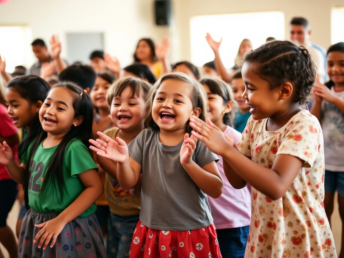 Niñas y niños en un evento de la comunidad